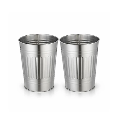 Home Zone Living 3 Gallon Rectangular Open Top Wastebasket, Stainless Steel, Matte Silver, 2 Pack with Trash Bags