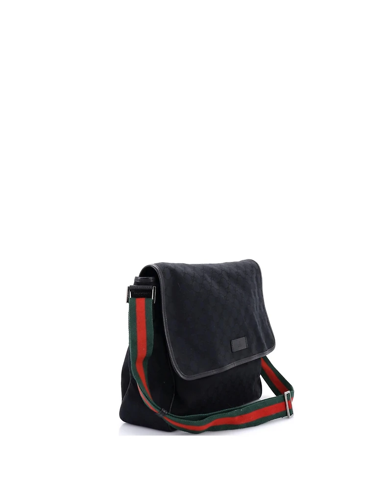 Pre-Owned Gucci Medium Web Strap Flap Messenger Gg Canvas