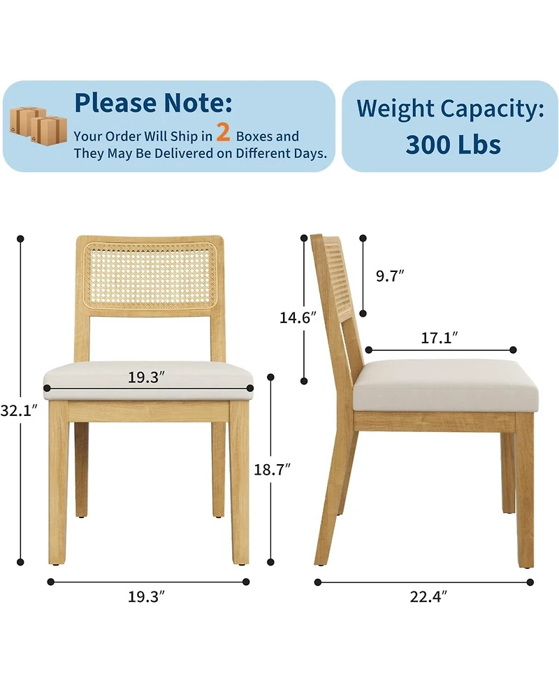 gaomon Rattan Dining Chairs Set of 4, French Country Upholstered Dining Chairs Wood Frame, Rattan Backrest