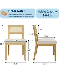 gaomon Rattan Dining Chairs Set of 4, French Country Upholstered Dining Chairs Wood Frame, Rattan Backrest