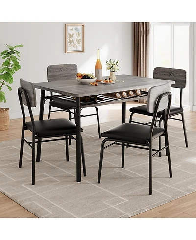 gaomon Dining Table Set for 4 with Storage Rack, 5-Piece Kitchen Table and Upholstered Chairs of 4, Wood Tabletop and Heavy-Duty Metel Frame
