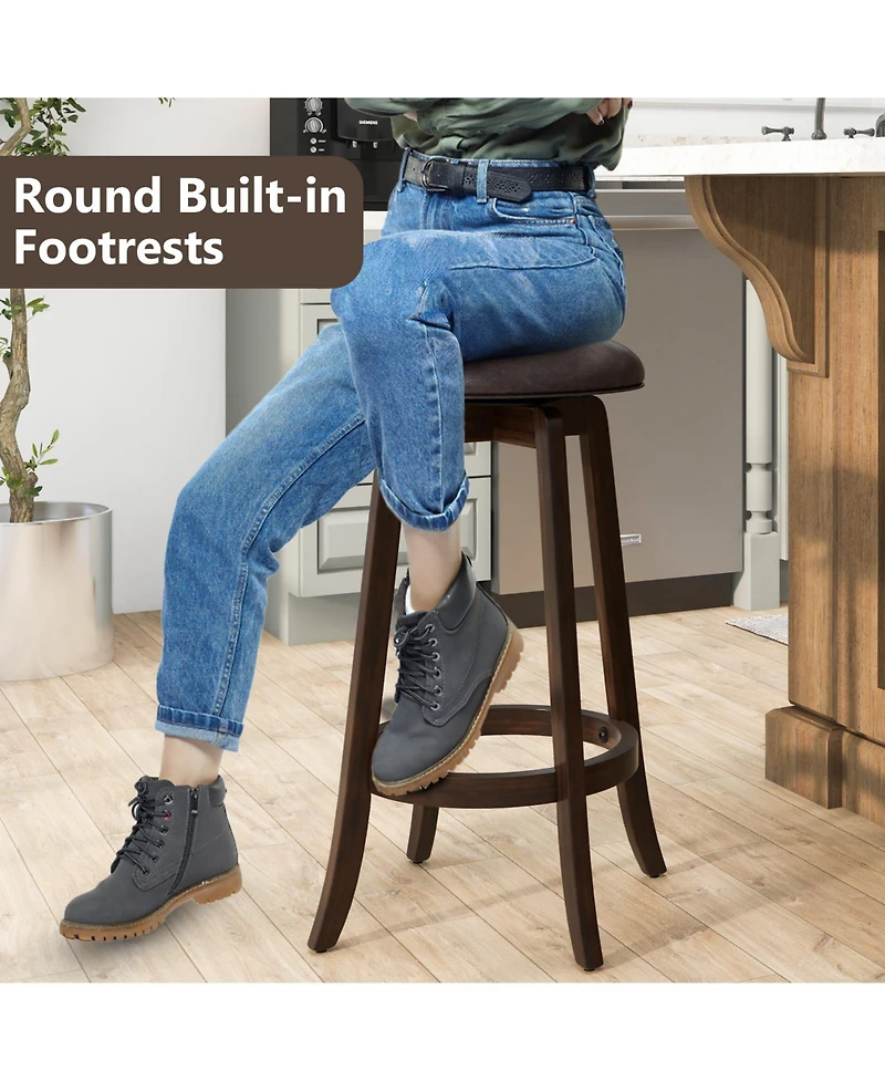 Slickblue 2 Piece Pu Leather Bar Stools with 360degree(s) Swivel Round Seat Upholstered