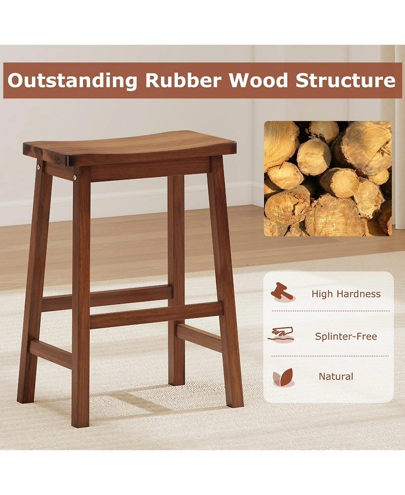 Slickblue Counter Height Bar Stools Set of 2 with Saddle Seat, Curved Design and Footrest Support-Walnut