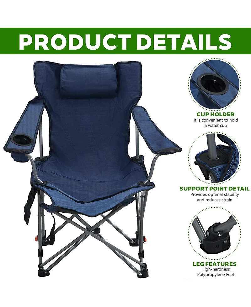 Rainsken Outdoor Camping Chair, Portable Folding Reclining Chair with 3-Level Adjustment, Side Pockets, Cup Holder and Carry Bag for Lawn, Picnic