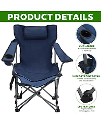 Rainsken Outdoor Camping Chair, Portable Folding Reclining Chair with 3-Level Adjustment, Side Pockets, Cup Holder and Carry Bag for Lawn, Picnic