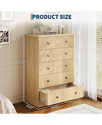 gaomon 5 Drawer Fluted Dresser, Slim Vertical Wood Chest with Metal Handles for Bedroom Apartment Guest Room