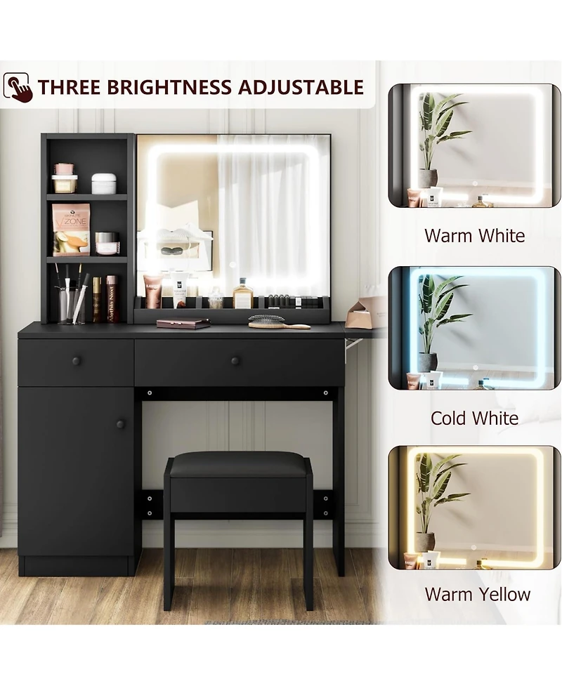 Homfan Led Lighted Vanity Desk Set with Power Outlet and Usb