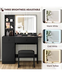 Homfan Led Lighted Vanity Desk Set with Power Outlet and Usb