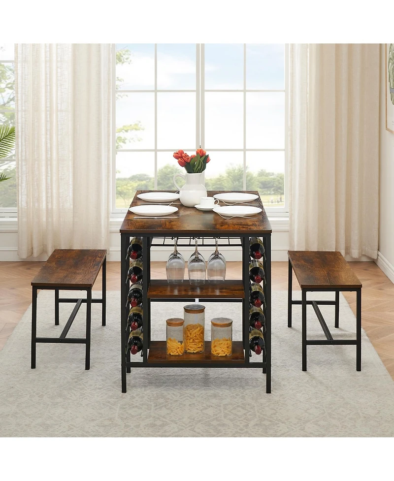 gaomon 3-Piece 4-Person Dining Set with Wine Rack and Storage
