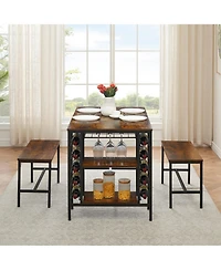 gaomon 3-Piece 4-Person Dining Set with Wine Rack and Storage