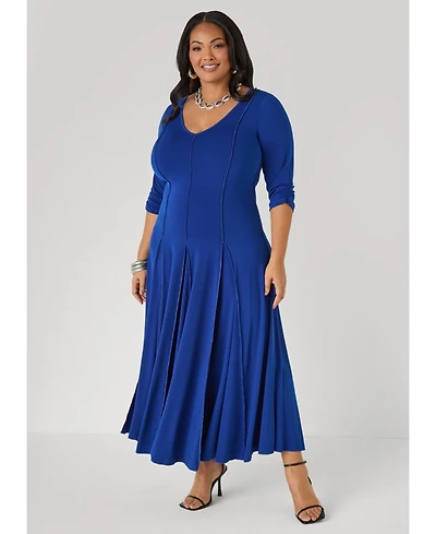 Ashley Stewart Women's Plus Ruched Sleeve Seamed Maxi Dress