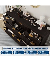 gaomon Fluted 7 Drawer Dresser with Curved Profile and Metal Handles, Mid-Century Wood Storage Chest