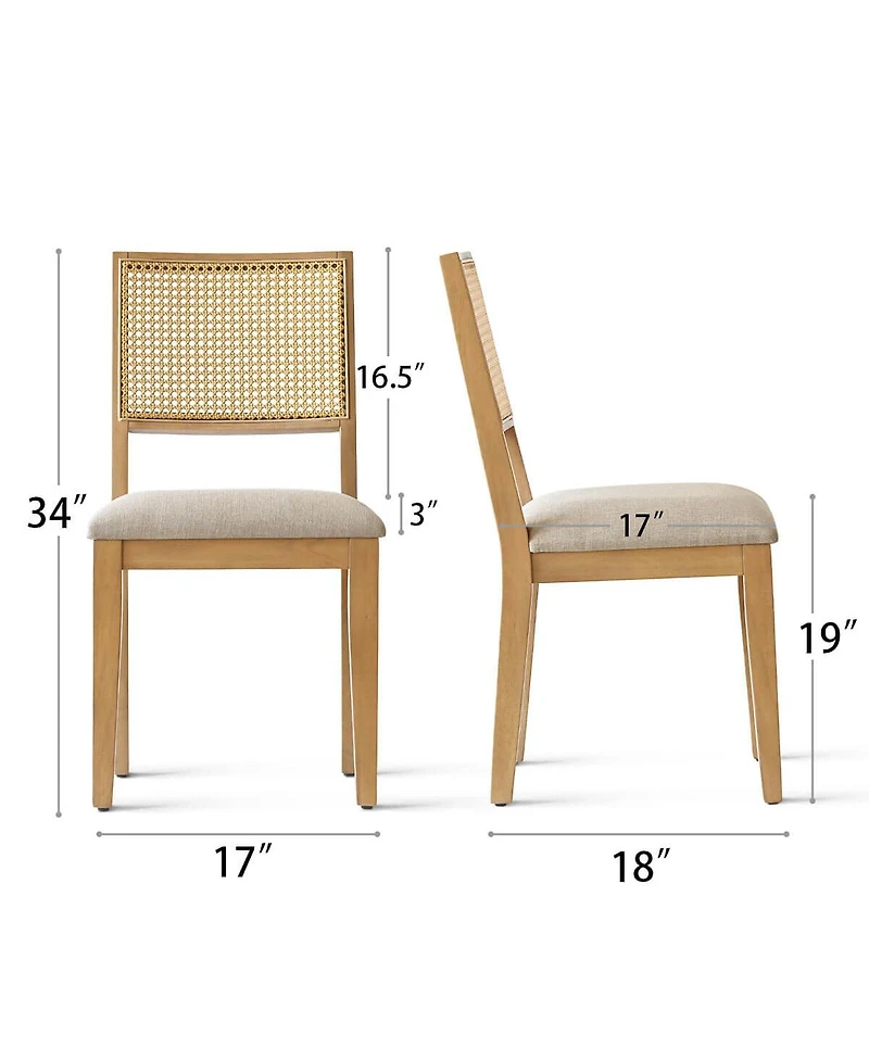 Maison Boucle Cane Back Upholstered Dining Chairs Set of 2, Farmhouse Wood
