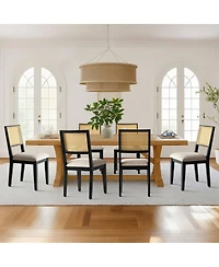 Maison Boucle Cane Back Upholstered Dining Chairs Set of 2, Farmhouse Wood