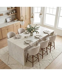 Maison Boucle Walnut Wood Swivel Counter Height Stools Set of 6, Chenille, Armless