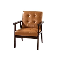 Sugift Mid Century Modern Accent Chair Pu Leather Armchair with Solid Wood Frame