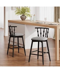 Rainsken Set of 2 Wooden Fabric Upholstered Counter Height Bar Stools with Hourglass Backrest and Footrest