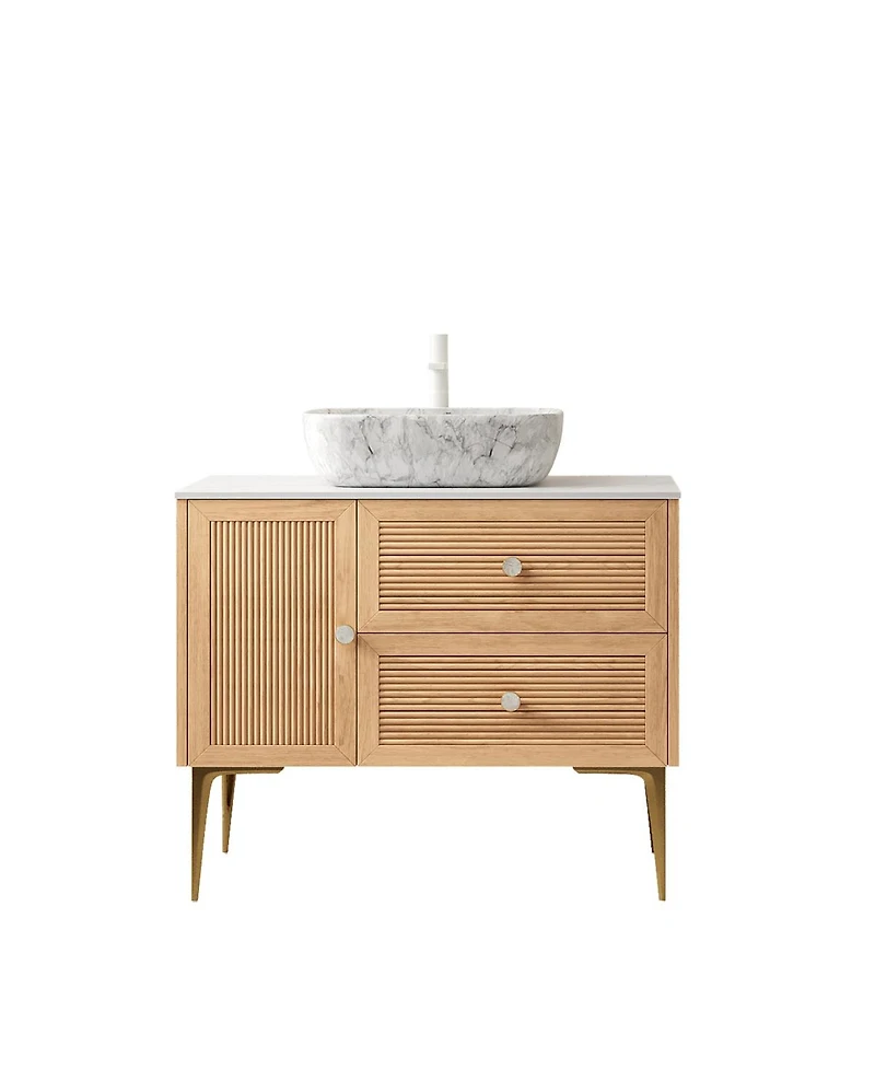 Sillysis 36 Inch Modern Bathroom Vanity with Ceramic Basin, Sintered Stone Countertop, 2 Drawers and 1 Door