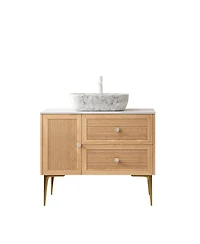 Sillysis 36 Inch Modern Bathroom Vanity with Ceramic Basin, Sintered Stone Countertop, 2 Drawers and 1 Door