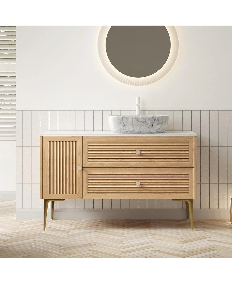 Sillysis 36 Inch Modern Bathroom Vanity with Ceramic Basin, Sintered Stone Countertop, 2 Drawers and 1 Door