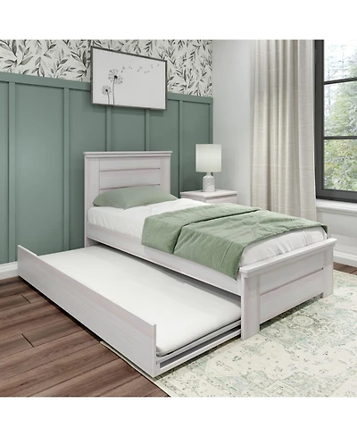 Max and Lily Twin Bed Frame with Plank Headboard Trundle, Solid Wood Platform Bed, Driftwood