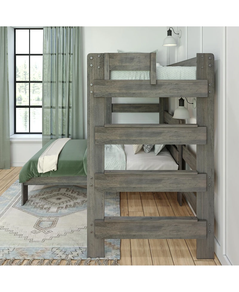 Max & Lily Solid Wood Modern Farmhouse Bunk Bed, L-Shaped Twin over Bed Frame For Kids