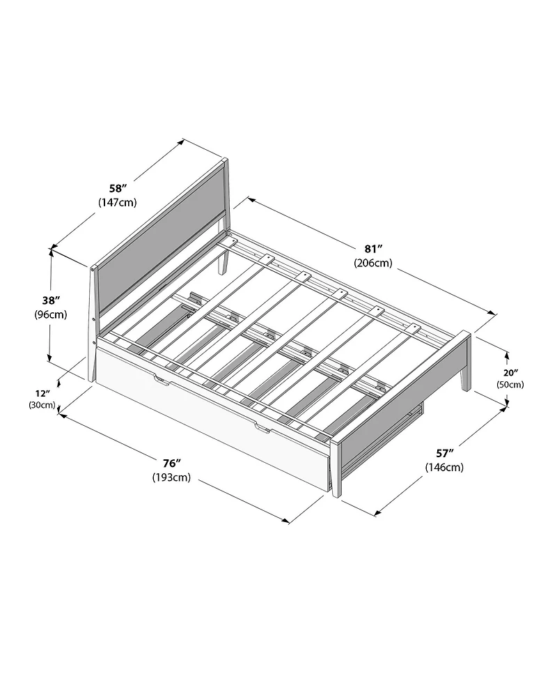 Max & Lily Full Bed Frame with Trundle, Classic Solid Wood Platform for Kids