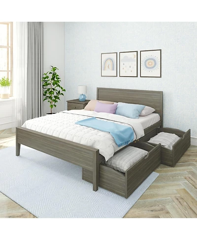 Max & Lily Queen Bed with Storage Drawers, Solid Wood Frame Panel Headboard, Slat Support, No Box Spring Needed