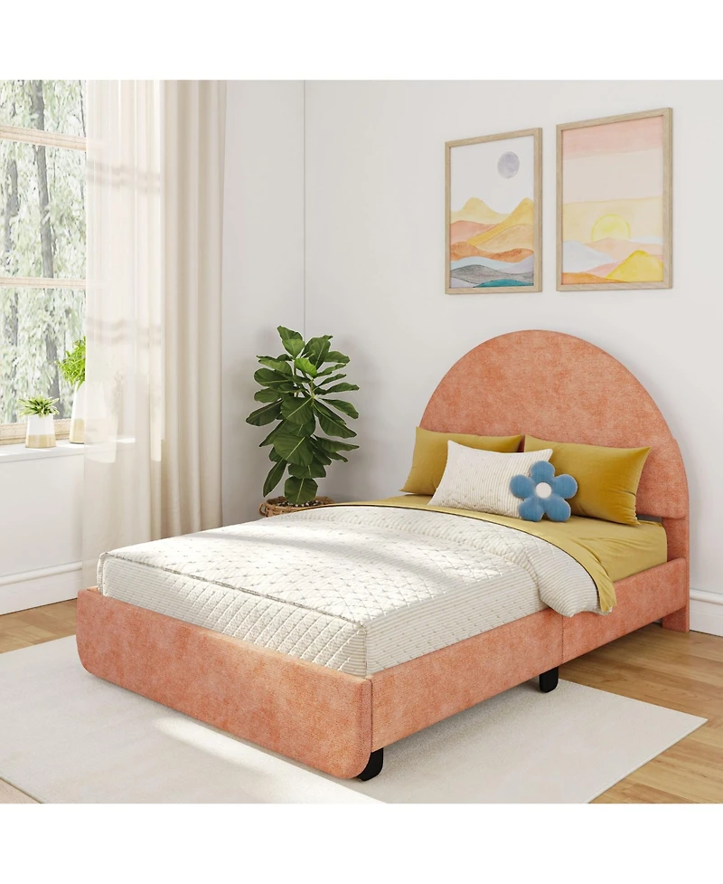 Max & Lily Upholstered Bed with Arch Headboard (Full), 1 Drawer End Storage