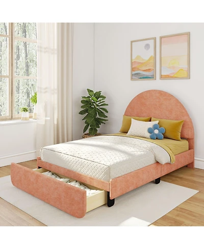 Max & Lily Upholstered Bed with Arch Headboard (Full), 1 Drawer End Storage