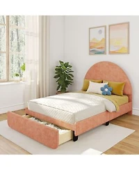 Max Lily Upholstered Bed With Arch Headboard Full 1 Drawer End Storage Cream