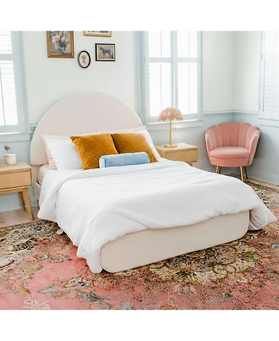 Max & Lily Upholstered Bed with Arch Headboard (Full), 1 Drawer End Storage, Cream