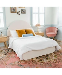 Max & Lily Upholstered Bed with Arch Headboard (Full), 1 Drawer End Storage, Cream