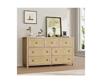 gaomon 7 Drawer Rattan Dresser for Bedroom, Tall Freestanding Boho Chest of Drawers