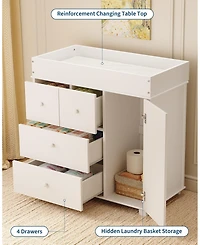 gaomon Changing Table Dresser, Nursery Baby Dresser with Drawers and Cabinet, Diaper Changing Station with Pad, Storage Crib