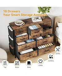 gaomon Fabric 10 Drawer Dresser with Metal Frame, Storage Organizer with Side Pockets and Hooks