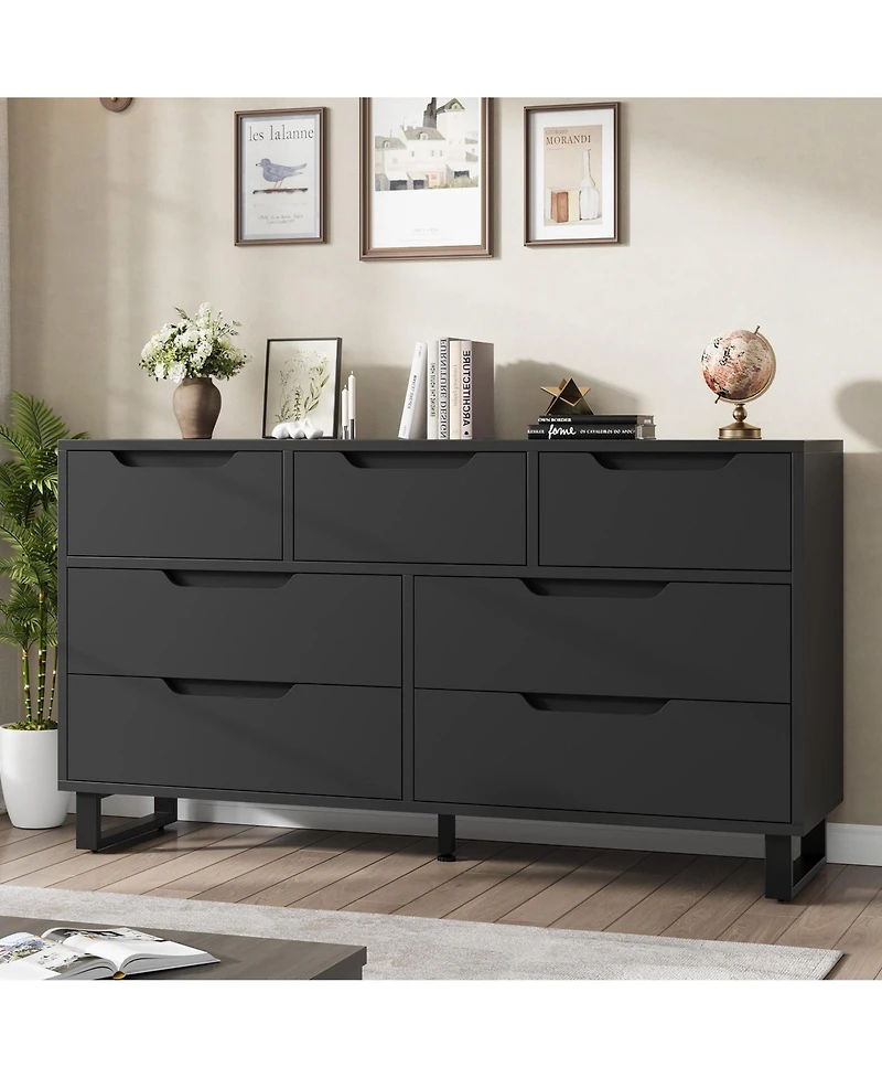 gaomon 7 Drawer Dresser for Bedroom, 55" Wide Freestanding Wooden Storage Chest Living Room