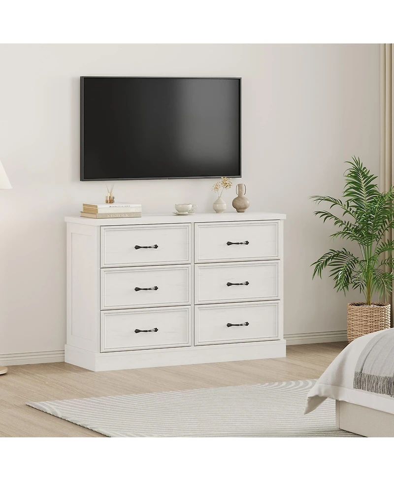 gaomon 6 Drawer Wooden Dresser, 47" Wide Chest with Large Storage Drawers for Bedroom or Living Room