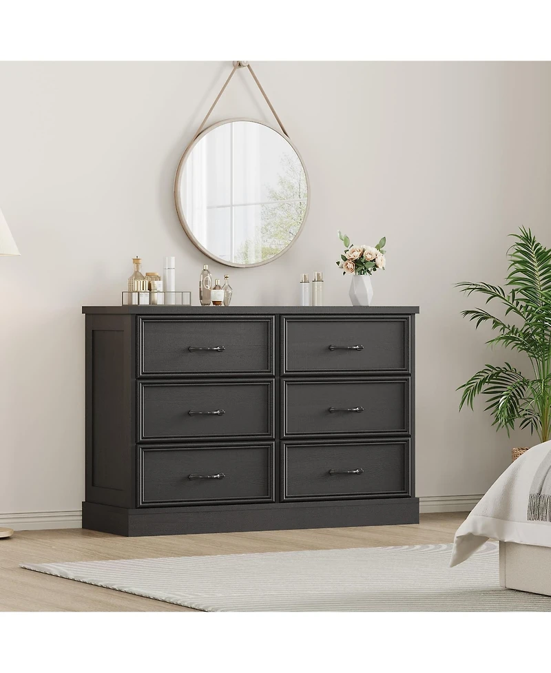 gaomon 6 Drawer Wooden Dresser, 47" Wide Chest with Large Storage Drawers for Bedroom or Living Room