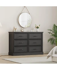 gaomon 6 Drawer Wooden Dresser, 47" Wide Chest with Large Storage Drawers for Bedroom or Living Room