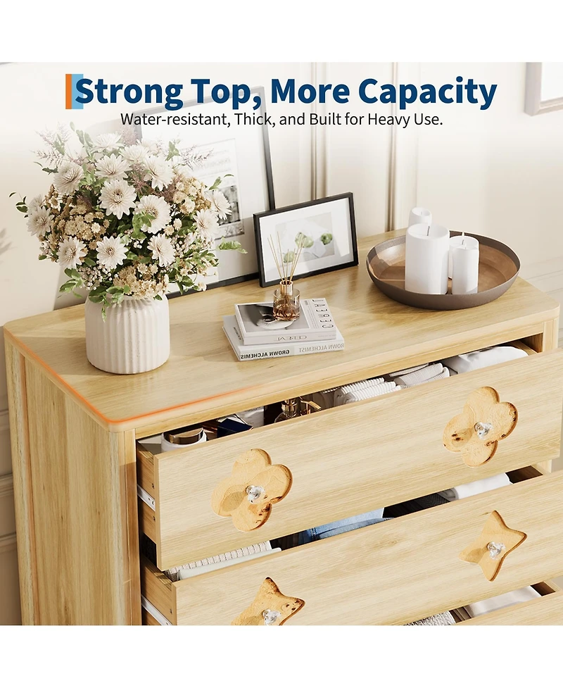 gaomon 46.1" Tall 5 Drawer Wood Dresser with Decorative Fronts and Crystal Knobs, Narrow Storage Chest