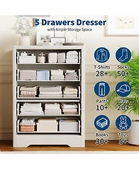 gaomon 46.1" Tall 5 Drawer Wood Dresser with Decorative Fronts and Crystal Knobs, Narrow Storage Chest