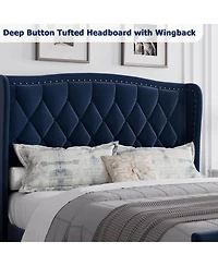 gaomon Bed Frame, Velvet Upholstered Platform Bed with Wingback Headboard, Wooden Slat Support