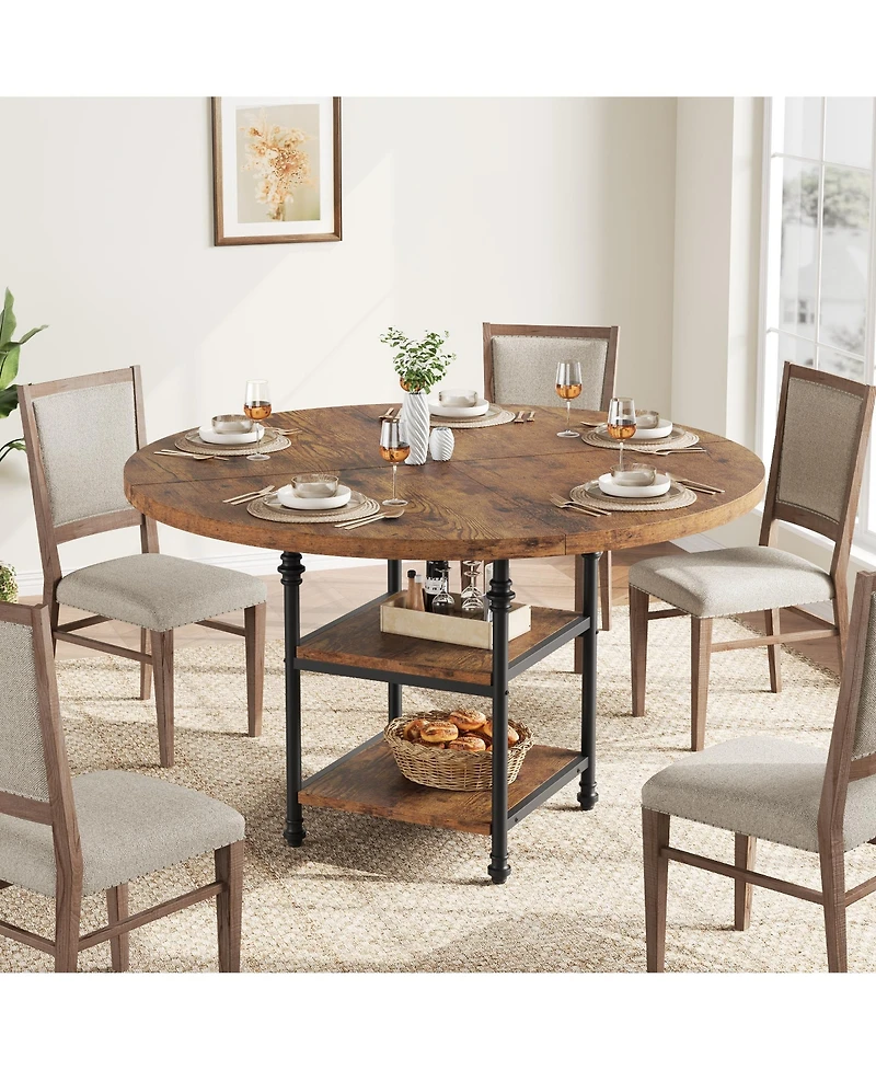 Homfan Round Dining Table for 4 with 2-Tier Storage Shelves and Roman Metal Legs, 47.0 Kitchen