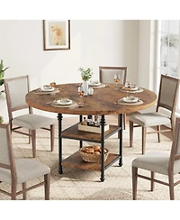 Homfan Round Dining Table for 4 with 2-Tier Storage Shelves and Roman Metal Legs, 47.0 Kitchen