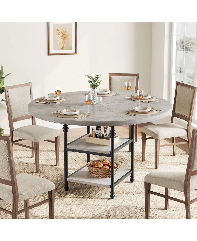 Homfan Round Dining Table for 4 with 2-Tier Storage Shelves and Roman Metal Legs, 47.0 Kitchen