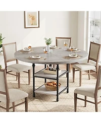 Homfan Round Dining Table for 4 with 2-Tier Storage Shelves and Roman Metal Legs, 47.0 Kitchen