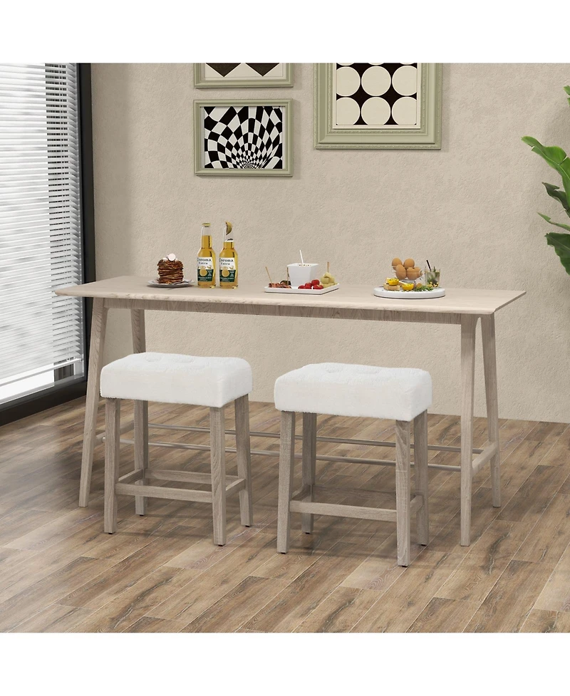 Slickblue Stylish 2 Piece Bar Stool Set Counter Height Rubber Wood Legs Seating Set