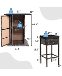 Gouun 5-Piece Outdoor Pe Rattan Patio Bar Set with 4 Cushioned Stools and Hidden Storage Shelf