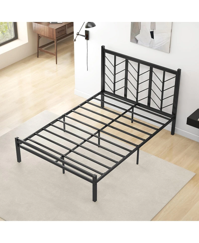 Gouun Metal Platform Bed with Decorative Branch Headboard